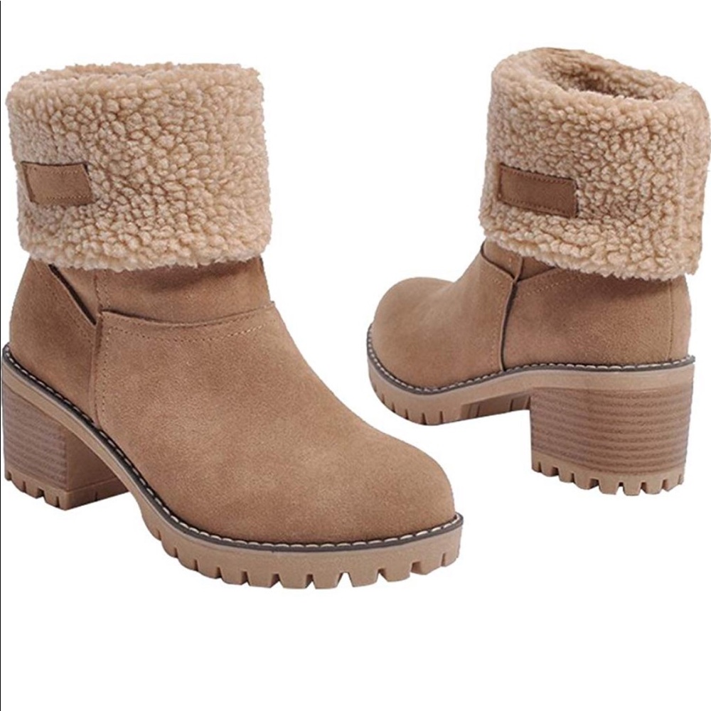 Warm Suede Chunky Round Heel booties - Picture 4 of 6